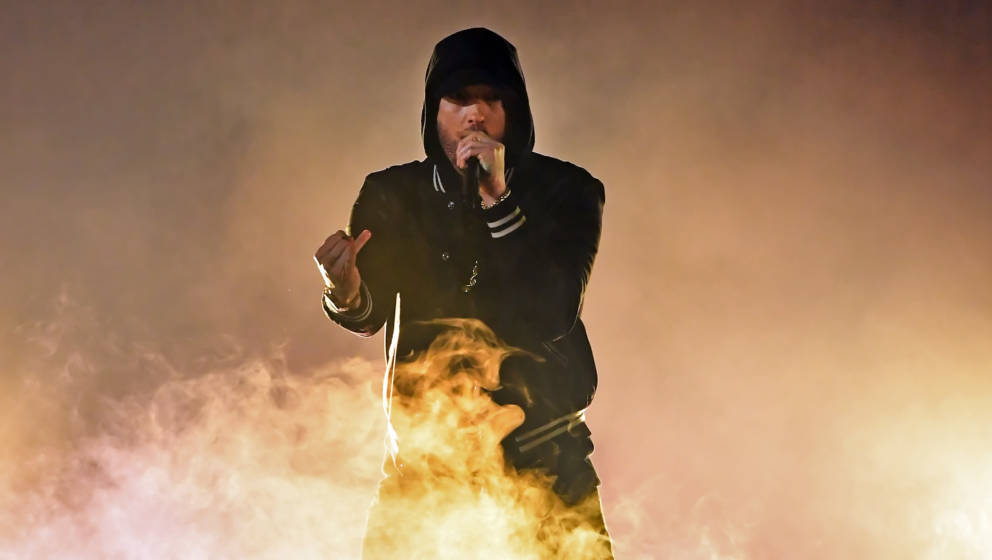 INGLEWOOD, CA - MARCH 11:  Eminem performs onstage during the 2018 iHeartRadio Music Awards which broadcasted live on TBS, TN