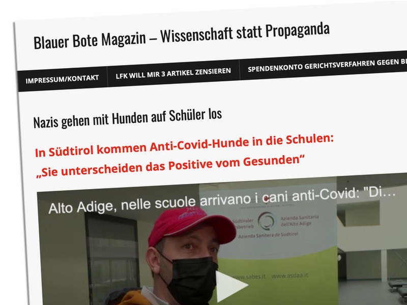 Screenshot "Blauer Bote": "Nazis gehen mit Hunden auf Schüler los"