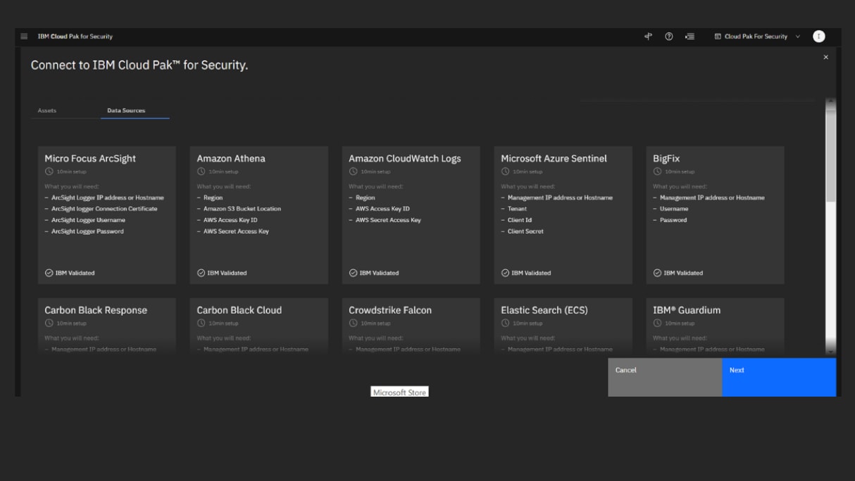 Screenshot of data sources