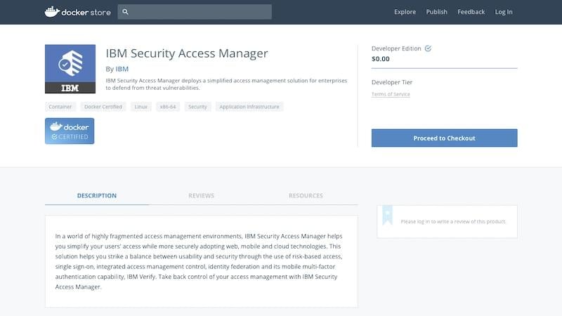 Capture d'écran de l'exécution d'IBM Security Verify Access via Docker