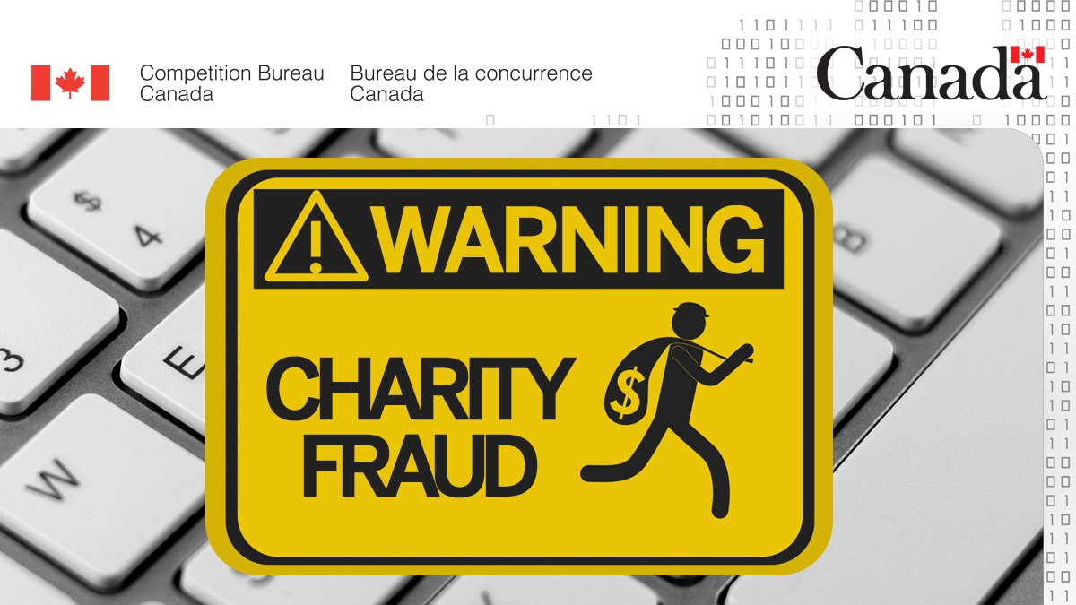 TEXT: Warning Charity Fraud IMAGE: Warning sign on a computer keyboard