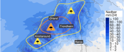 Avsluttet: Oransje farevarsel om svært mye regn sør i Trøndelag