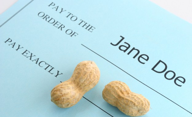 Make to the order of Jane Doe. Pay exactly (peanuts on the blank line of the check)