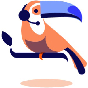 illustration of a toucan wearing a headset