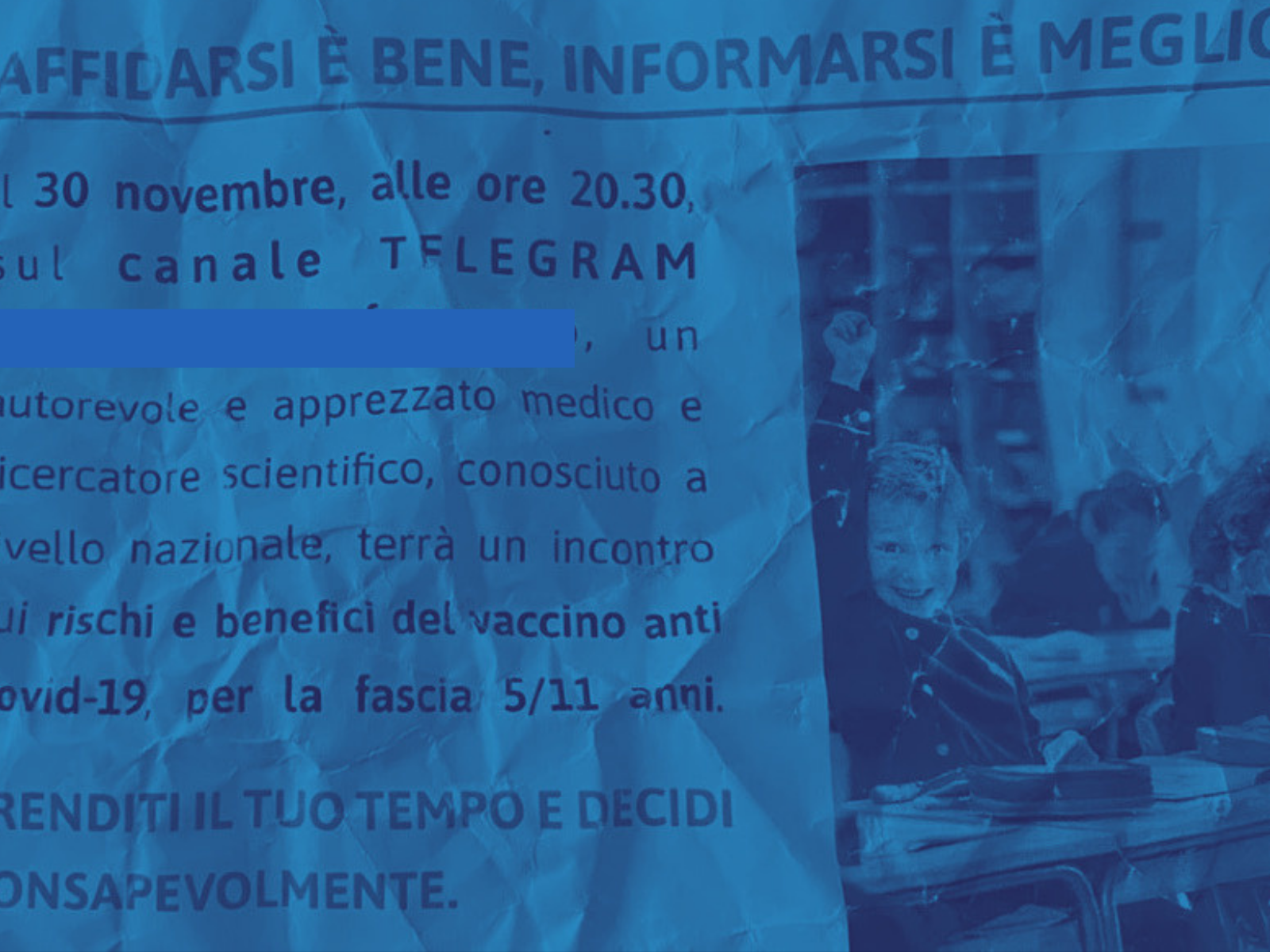 Il volantino dell'incontro novax su Telegram