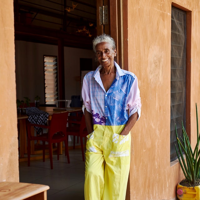 Founder and Director of Kokrobitey Institute Rene C. Neblett wears a jumpsuit from her WOTE 2021 Collection.