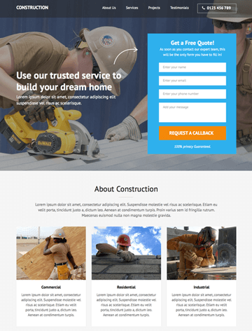 Construction landing page pro WordPress theme