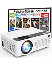 TMY Projector 7500 Lumens with 100 Inch Projector Screen, 1080P Full HD Supported Video Projector, Mini Movie Projector Compatible with TV Stick HDMI VGA USB TF AV, for Home Cinema & Outdoor Movies.