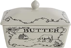 Creative Co-op DA8364 Country Style Butter Dish, White and Black