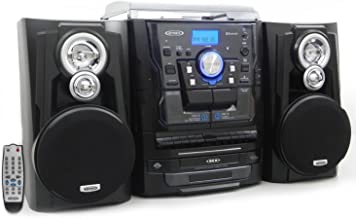 Jensen JMC1250 Bluetooth 3-Speed Stereo Turntable and 3 CD Changer with Dual Cassette Deck (JMC-1250)