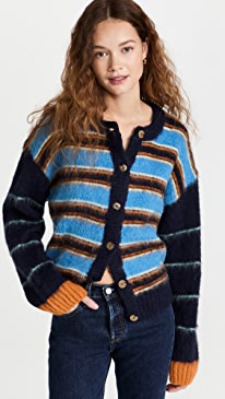 Stine Goya - Ash, 1344 Stripes Fluffy Knit Cardigan