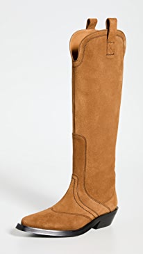 GANNI - Suede Knee High Western Boots