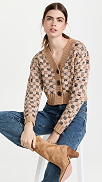 Rebecca Taylor - Cropped Checkerboard Jacquard Cardigan