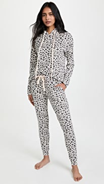 Emerson Road - Peppered Leopard Wonderluxe Rib Hoodie Joggers PJ Set