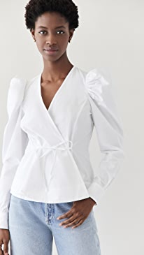 GANNI - Cotton Poplin Wrap Blouse