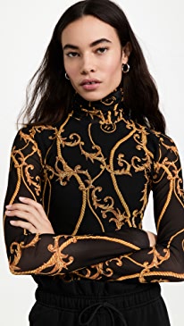 GANNI - Printed Mesh Fitted Rollneck Top