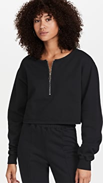 Good American Essentials - Collarless Half Zip Sweatshirt