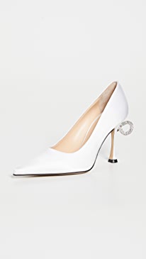 MACH & MACH - White Satin Bow Heel Pumps