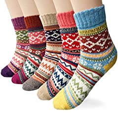 5 Pairs Womens Socks Wool Thermal Warm Knitting Ladies Socks for Winter, One Size, Mix 1