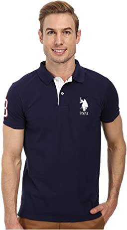 Slim Fit Big Horse Polo with Stripe Collar