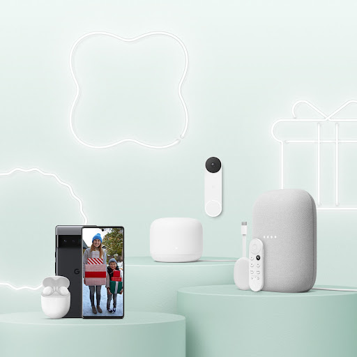 Collection of Google products shown against a festive backdrop.