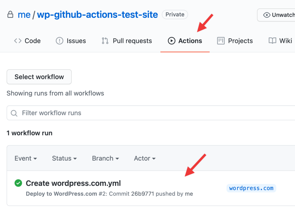 GitHub Actions workflow ran success screen within repository