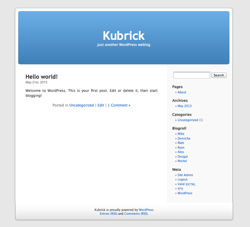 The Kubrick Theme, which was WordPress's default theme until 2010.