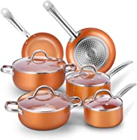 Nonstick Cookware Set, CUSINAID 10-Piece Aluminum Cookware Sets Pots and Pans Set, Fry Pan, Sauce Pan, Stock Pot with...