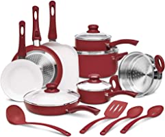 Ivation Ceramic Cookware | 16-Piece Nonstick Cookware Set with Induction Base, SoftGrip Handles & Clear Glass Lids |...