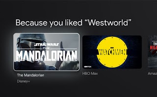 The Google TV interface that shows content related to \'Because you liked Westworld'.\