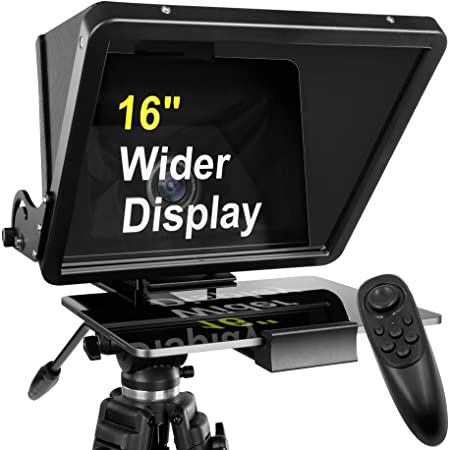 16 inch Large Teleprompter for All Tablets (4-12.9-inch Tablet), remote control and teleprompter app, 70/30 Beam Splitter Glass, Aluminum Body and a Packbag, Angle Adjustment, Make Short Videos/Speech