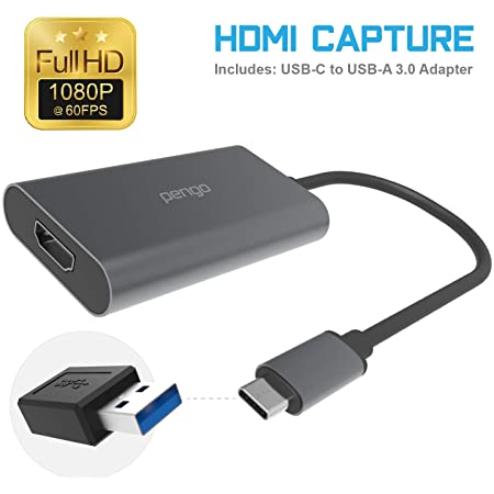 PENGO 1080p HDMI-USB 3.0 Video Capture,1080p@60fps 720p@60fps 480p@60fps Capture (Type-C/USB 3.0 Capture)(No HDCP/No 1080i), Stream Live, for Xbox PS4 Switch DSLR Camcorders for Win & Mac