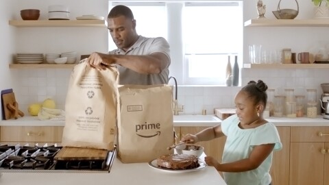 Images of Amazon's new, recyclable grocery delivery packaging.