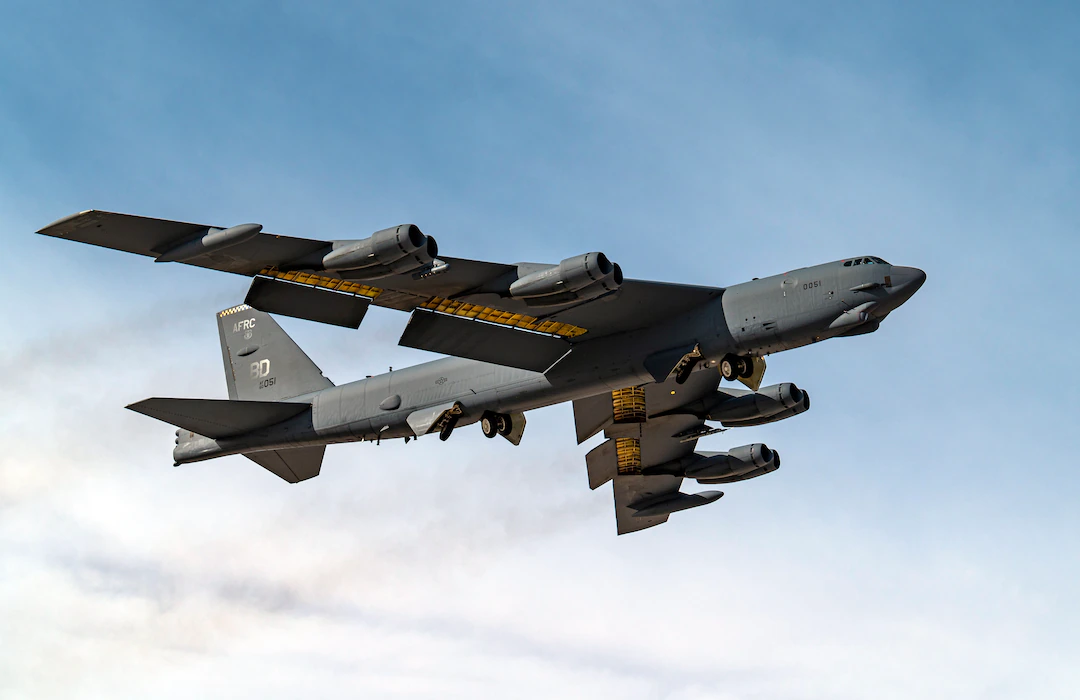 A B-52 Stratofortress takes off