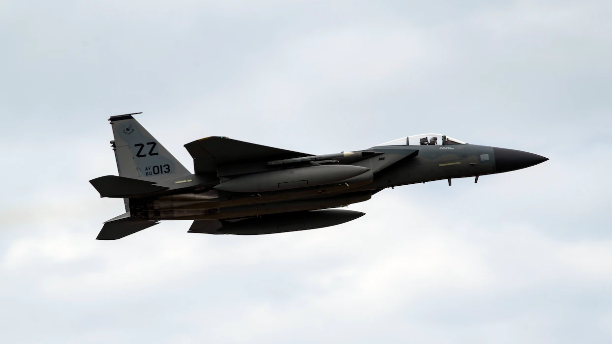 An F-15C Eagle takes off from Kadena Air Base, Japan