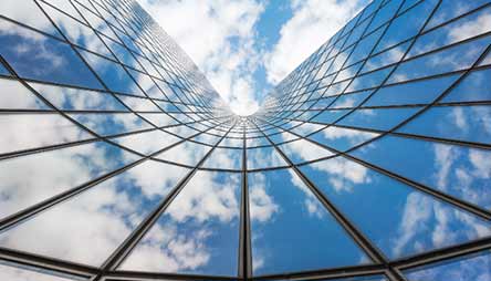 Financial Building with clouds