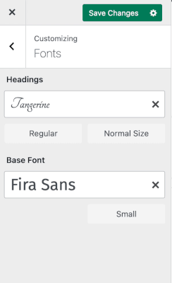 the Customizer Fonts option with the mouse clicking on the X next to the font selected for Headings and Base Font to set the font back to the theme's default.