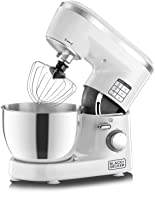 Black+Decker 1000W 6 Speed Stand Mixer with Stainless Steel Bowl, White/Silver - SM1000-B5, 2 Years Warranty