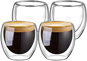 Double Walled Glasses for Espresso Coffee Turkish Tea, Espresso Coffee Cups 80 ml Set of 4 pcs