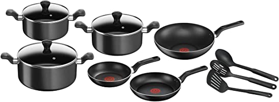 Tefal Super Cook Non-Stick 12 Pcs Cooking Set, Black, Aluminium, B143SC85