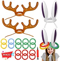 Garberiel 4 PCS Two Ring Toss Carnival Game Combo Set Bunny Inflatable Hat for Kids Teens Students Outdoor Practical...