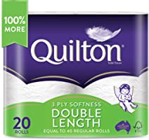 Quilton 3 Ply Double Length Toilet Tissue (360 Sheets per Roll, 11cm x 10cm), Pack of 20 rolls