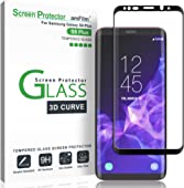 Galaxy S9 Plus Screen Protector Glass, amFilm Full Cover (3D Curved) Tempered Glass Screen Protector with Dot Matrix for Samsung Galaxy S9+ (Black)