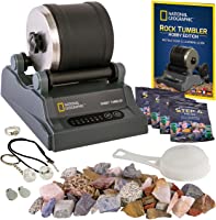 NATIONAL GEOGRAPHIC Hobby Rock Tumbler Kit - Rough Gemstones, 4 Polishing Grits, Jewellery Fastenings, Great STEM...