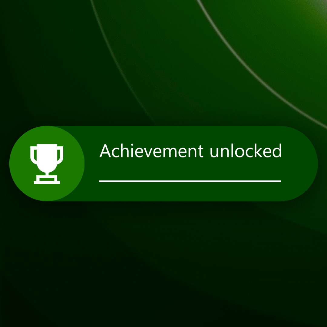 An Xbox Achievement is shown with a blank space for the achievement. Text reads: "Achievement unlocked _____"