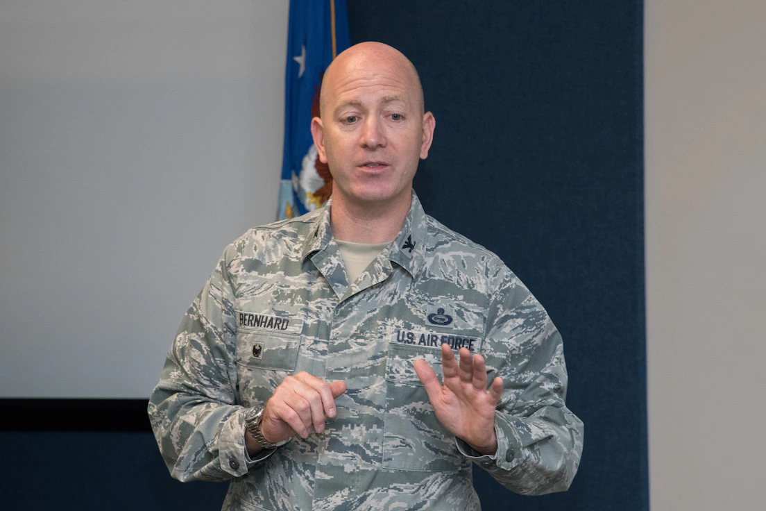 Maxwell AFB, Ala. - Colonel William Bernhard Instructs Cyber College Students at the Air University Academic Facility 22 May 2019. (U.S. Air Force photo by William Birchfield)