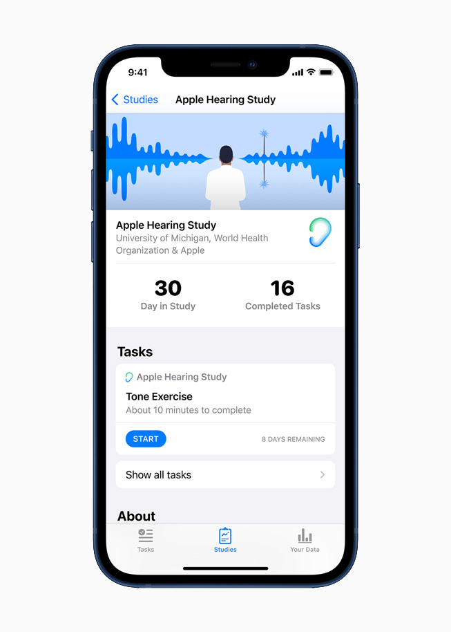 The Apple Hearing Study, displayed on iPhone 12.