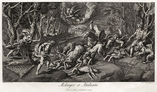 Meleager and Atalanta hunt the Calydonian Boar