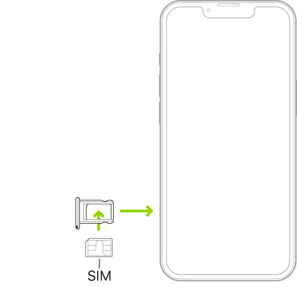 iPhone құрылғысындағы науаға салынып жатқан SIM картасы; бұрышталған бұрышы жоғарғы сол жаққа қараған.