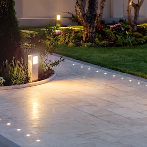 Modern outdoor lighting along entry path